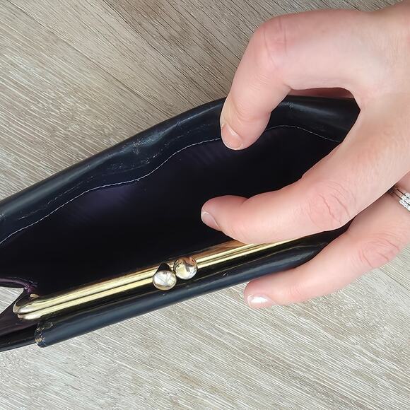 Vintage Princess Gardner Dark Leather Gold Detail Envelope Wallet Retro Basic - Picture 9 of 11